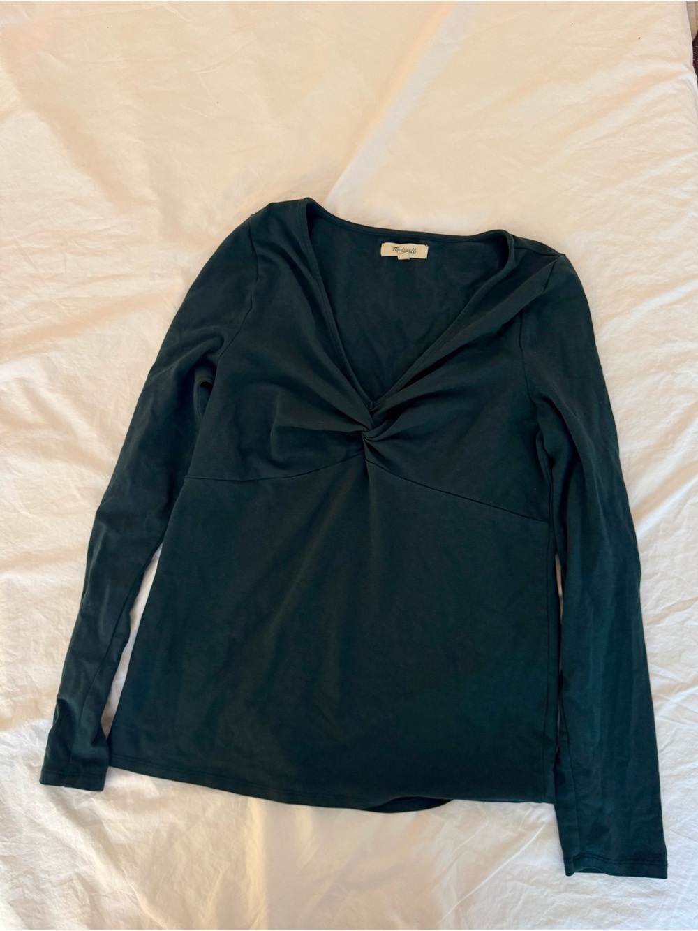 Madewell Dark Green Twist-Front Long Sleeve Tee